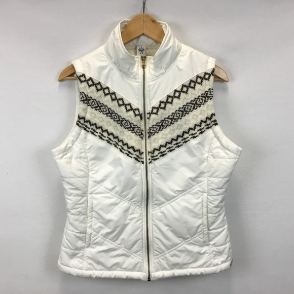 Prana Jackets & Blazers - Prana Quilted Sweater Fair Isle Puffer Vest Ivory Full Zip Outdoor Size L